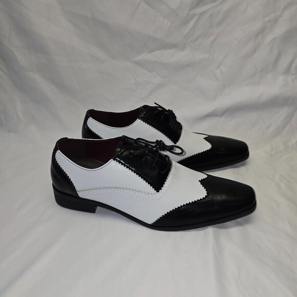 Lace Up Oxford Dress Shoe in Black & White, Men's EU Size 45, New - Picture 1 of 8
